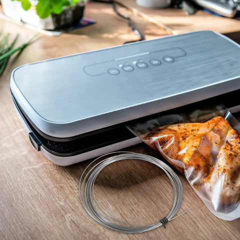 Universal Vacuum Sealer Heating Cable And Heat Shrink Strip Replacement For Industrial Machines Dead Nuts Compatible setup with sealed food bag.