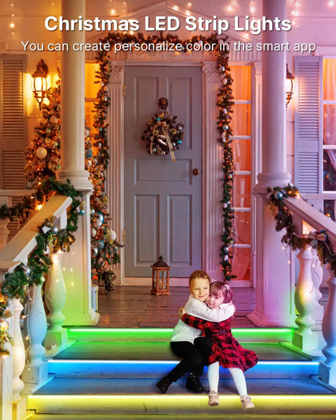 Christmas decorated entrance with colorful 100ft Waterproof LED Strip Lights With Remote And App Control RGB SMD 5050