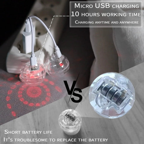 Disco Ball LED Earrings With 16 Color Modes being charged via USB, showing single pair with rechargeable battery feature.