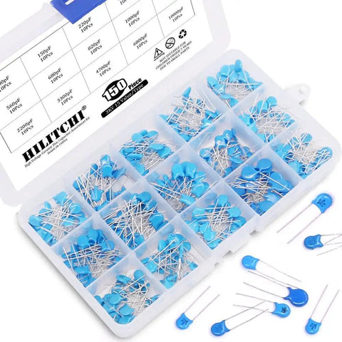 High Voltage DIP Ceramic Capacitor Kit 3KV Range 100pF To 10000pF 15 Values 150 Pieces In Reusable Storage Case