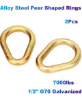 Beefy Heavy Duty Alloy Steel Pear Shaped Ring Set Galvanized No Welding 7000 Lbs Load Capacity 12mm Diameter Half Inch