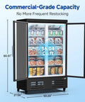 Heavy Duty Commercial Freezer Upright Two Door Glass Display Cold Storage 36 Cubic Feet showing ice cream and frozen food inside.