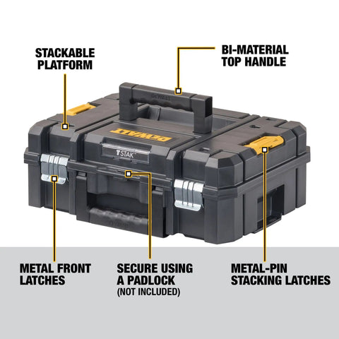 TSTAK II Flat Top Tool Box With Flexible Stacking Platforms And Holds Up To 66 Lbs Heavy Duty Metal Latches Bi Material Handle Interlocking