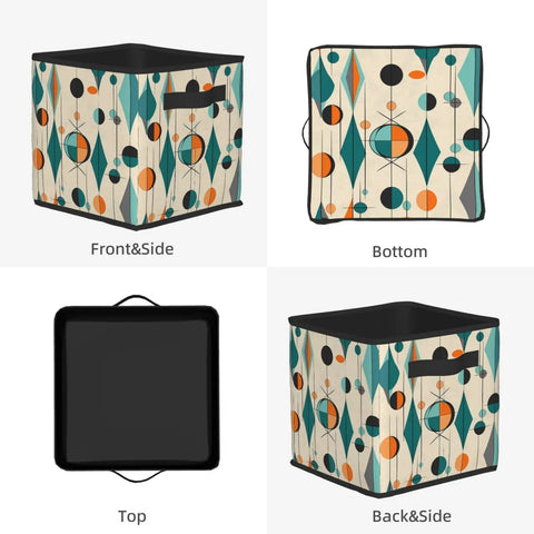 Premium Heavy Duty Foldable Storage Cubes With Reinforced Handles Mid Century Geometric Closet Bins from multiple angles showing design and structure.
