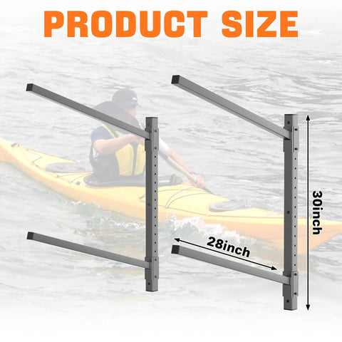 Kickass Heavy Duty Four Tier Kayak Storage Rack With Adjustable Wall Mount For Paddle Gear Organizer Solid Steel Frame, 30x28 inch size.