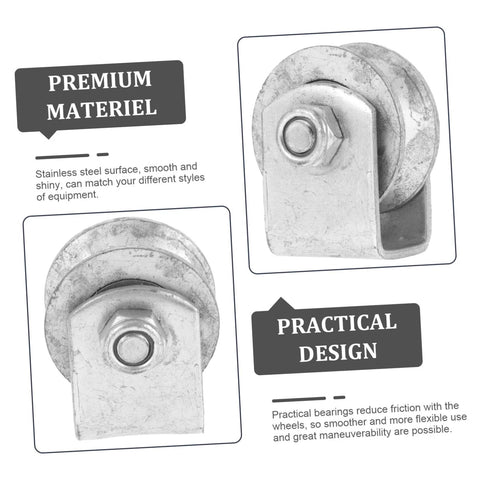 Cast-iron V-groove wheel pulley for garage door roller replacement; metallic gray.