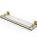 Waverly Place 22 Inch Tempered Glass Shelf With Gallery Rail In Polished Brass For Durable Traditional Bathrooms Or Kitchens A Dope Display And Storage Shelf For Elegant Everyday Organization, shown diagonally