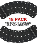 Matte Black 3.5 Inch Door Hinge Set 18 Pack Interior Hinges With Five Eighths Radius Corners Flat Iron Design Six Holes Includes One Hundred Eight Screws Rotates Two Hundred Seventy Degrees DIY Ready For Doors Cabinets And Small Boxes displayed on a white background
