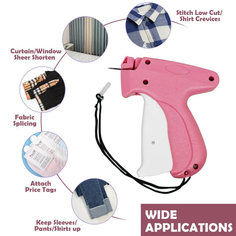 Slick Portable Handheld Stitch Gun For No Sweat Clothes Tagging And Quick Fix Sewing Gear with pink handle and needle
