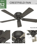 Low Profile 52 Inch Indoor Ceiling Fan With LED Lights And Pull Chain Bronze Flush Mount Five Blade Fixture For Bedroom Living Room Or Kitchen Quiet Operation Energy Efficient Cooling Crestfield 54208 Noble Bronze, side view showing reversible blades.