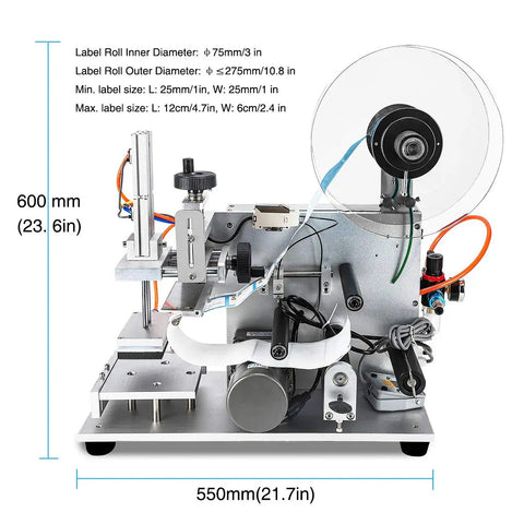 Premium Semi Automatic Labeler For Flat Bottles And Items Kicks Packing Speed Up While Handling Gold Silver Stickers On The Fly Delivers Forty Units Per Minute For A Bulletproof Daily Workflow And Serious Output, showing detailed size and structure.