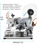 Adjustable Semi Automatic Flat Surface Plane Labeling Machine For Bottles And Boxes Smooth Automatic Applicator Works Like A Charm At Forty Pieces Per Minute With Quick Setup And Dependable Daily Hustle, showing label roll sizes and machine dimensions.
