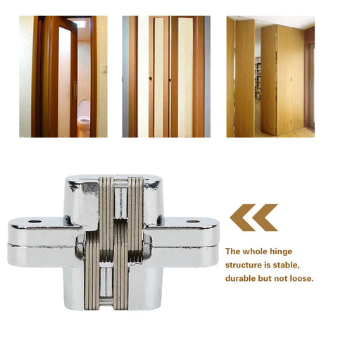 180 Degree Zinc Alloy Hidden Door Hinge For Cabinets And Furniture Concealed Cross Hinge No Fuss Install Kit in use