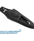 Beefy Titanium Dive Knife With 3.5-Inch Blade, Locking Sheath, And BCD Mount Kit For Scuba Gear shown with sheath.
