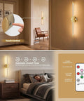 JTsupliight Wall Sconces Set of Two, 22.17" Rechargeable Wall Lights, Gold shown with touch control and features for easy use.