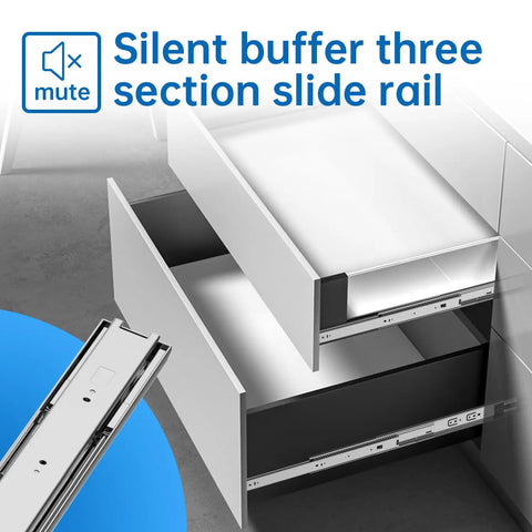 22 Inch Heavy Duty Soft Close Drawer Slides With Full Extension Ball Bearing Design, 200 Lb Capacity, installed in cabinet