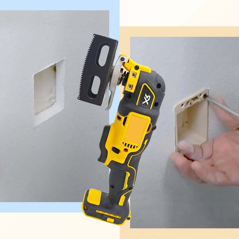 Upgrade Square Slot Cutter for drywall, yellow/black cordless oscillating tool with hardened steel blade