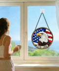 Stained Glass Window Hanging All American USA Eagle With Flag Sun Catcher Patriotic Ornament For Home And Garden Decor 7.8 In