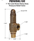Front view of Merrill PRVHDNL100 1-inch no-lead brass pressure relief valve with 75 psi preset