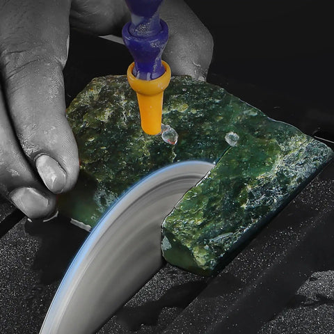 Cutting green stone with 110V Portable Table Saw Gem Jewelry Rock Polishing And Grinding Machine Lapidary Polisher Buffer.