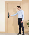 User accessing Slick Smart Fingerprint Door Lock And Keyless Entry Deadbolt Handle crafted from heavy duty aluminum alloy.