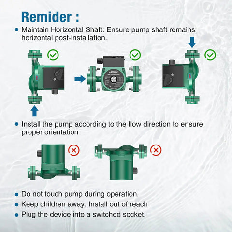 Heavy Duty Hot Water Recirculating Pump With Gutsy 130 Watt Motor And One Inch FNPT Flange Kit installation reminders and setup tips.