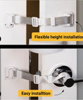 Upgraded Cat Door Latch And Stopper Adjustable White Pet Gate Alternative showing flexible installation options on a door.