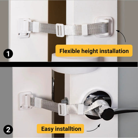 Upgraded Cat Door Latch And Stopper Adjustable White Pet Gate Alternative showing flexible installation options on a door.