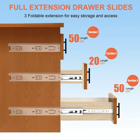 14 Inch Full Extension Drawer Slides 4 Pairs Ball Bearing Rails Side Mount 3 Fold Metal Dresser Runners For File Cabinets Kitchen Wardrobes Silver 100 LB Capacity mounted on wood drawer side