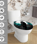 Elongated Toilet Seat Resin for Bathroom featuring a crow design with turquoise roses in a modern bathroom setting.