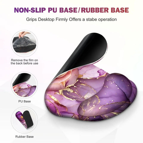 Ultra Large Gaming Mouse Pad Desk Mat With 4 In 1 Ergonomic Wrist Rests And Coaster Set XXL Keyboard Wrist Rest Mouse Pad Combo For Home Office Marble Rose Purple Flowers Design with non-slip base