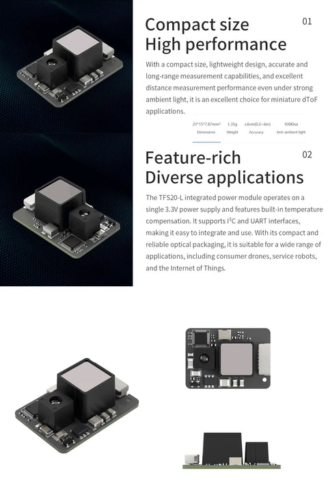 Ultra Compact Lidar Sensor Scanner With UART I2C 0.2 To 20 Meters Long Range For Micro Drones Robots UAVs Makers Ideal For DToF Projects