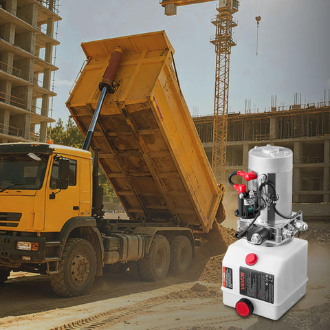 4 Quart Hydraulic Power Unit For Dump Trailers, Single Acting Pump, 3200 PSI Max Relief, 0.91 GPM Flow, DC 12V Hydraulic Pump With Metal Reservoir For Heavy Duty Lifting And Smooth Dump Operations