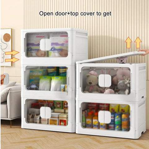 Stackable Storage Bins With Smooth Rolling Wheels Foldable Plastic Organizer Cabinet Magnetic Snap Door Reliable Organization Clutter Free Living Room Closet Space Saving Home Setup