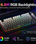 Slick 75 Percent Wireless Mechanical Gaming Keyboard With Hot Swappable Keys And Dope Dynamic RGB Lighting displaying 16.8M colors and customizable effects.