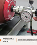 Hydraulic Nitrogen Accumulator Pressure Test Kit With 3 Gauges And 7 Adapters For 10 25 40 MPa And 1500 3600 6000 PSI Gas Charging Tools Pro Grade Multitool For Nitrogen Charging And Pressure Testing in use, focusing on gauge reading.