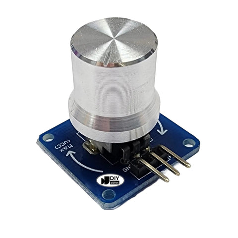Close-up of Potentiometer Angle Sensor Module with Knob for Arduino ESP32 ESP8266 and Raspberry Pi, shown from top view.