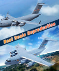 Two views of C17 Globemaster III RC Plane Ready To Fly 2.4 GHz Remote Control Aircraft With 6 Axis Gyro Stabilizer in flight