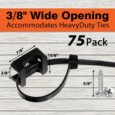 75 Piece Cable Zip Tie Base Saddle Mounts Bundle With 6 Inch And 0.19 Inch Ties, Stainless Steel Screws, Anchor Clips And Organizer Holders For Wire Management Black Pro Grade