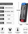 24V 100W LED Power Supply Driver Transformer From 120V AC To 24V DC 4.2A Constant Voltage Not Dimmable Ultra Slim Aluminum Case For Indoor Strip Lights And Cabinet Lighting, 14.1cm