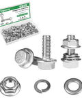 Image of 25 Pack M6 Flanged Hex Head Bolts Kit With M6 1 Pitch 16mm Screws Nuts Flat And Spring Lock Washers 304 Stainless Steel Metric Bolt Assortment Fully Threaded Fasteners For Cars And DIY Projects.