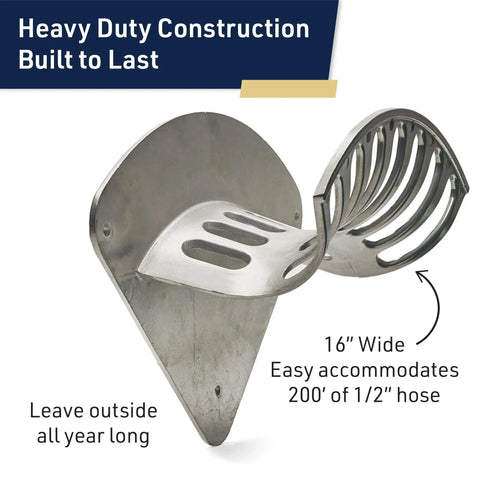 Heavy Duty Aluminum Hose Holder Wall Mount For Outdoor Gardens 200 Foot Reel For Half Inch Hoses Sturdy Garden Hose Rack