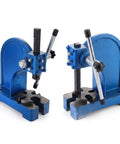 Rock Solid Heavy Duty Manual Arbor Press With Cast Iron Frame And Steel Ram for precision punching and inserting, blue color set.