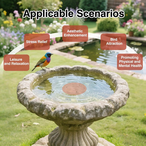 Copper Disc Bird Bath Purifier Plate With Three Point Support For Outdoor Use in a stone bird bath with garden view