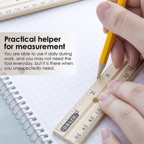 Hands using 12 Inch Wooden Ruler With Inch And Metric Measurements Dual Scale For School Office Or Home Use 30 Cm Handy Hardwood