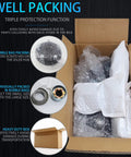 Open box showing bubble-wrapped 2 Pack Trailer Hub Kit 5 On 5 For 3500 Lb Axles, includes dust caps and rubber plugs.