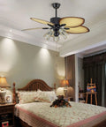 52 Inch Tropical Ceiling Fan With Light And Remote Control Palm Leaf Blades With 5 Glass Lampshades Dope Palm Leaf Vibe