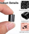 One Eighth Inch Aluminum Crimp Loop Sleeve Set Black Cable Ferrule For Wire Rope Crimps M3 50 PCS Rust Resistant Aluminum Durable Easy Crimp Heavy Duty Build For DIY Projects Repairs Fishing Camping Cables, black anodized sleeve held between fingers