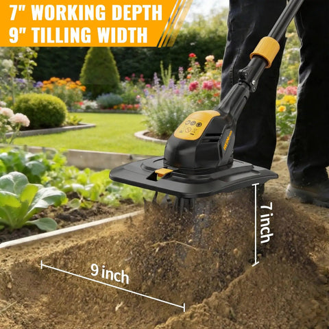 Beefed Up Cordless Tiller Cultivator For DeWalt 20V Max Batteries, 9 Inch Tilling Width And 7 Inch Depth, 360 RPM Rototiller in use