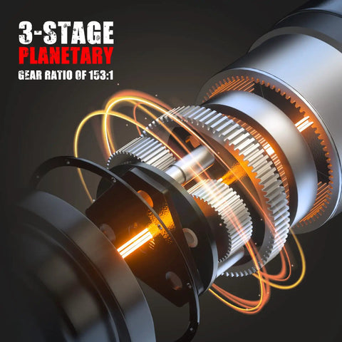 Close-up of 3-stage planetary gear ratio 153:1 in 12V Powerful One Point Nine Horsepower Electric Winch Kit